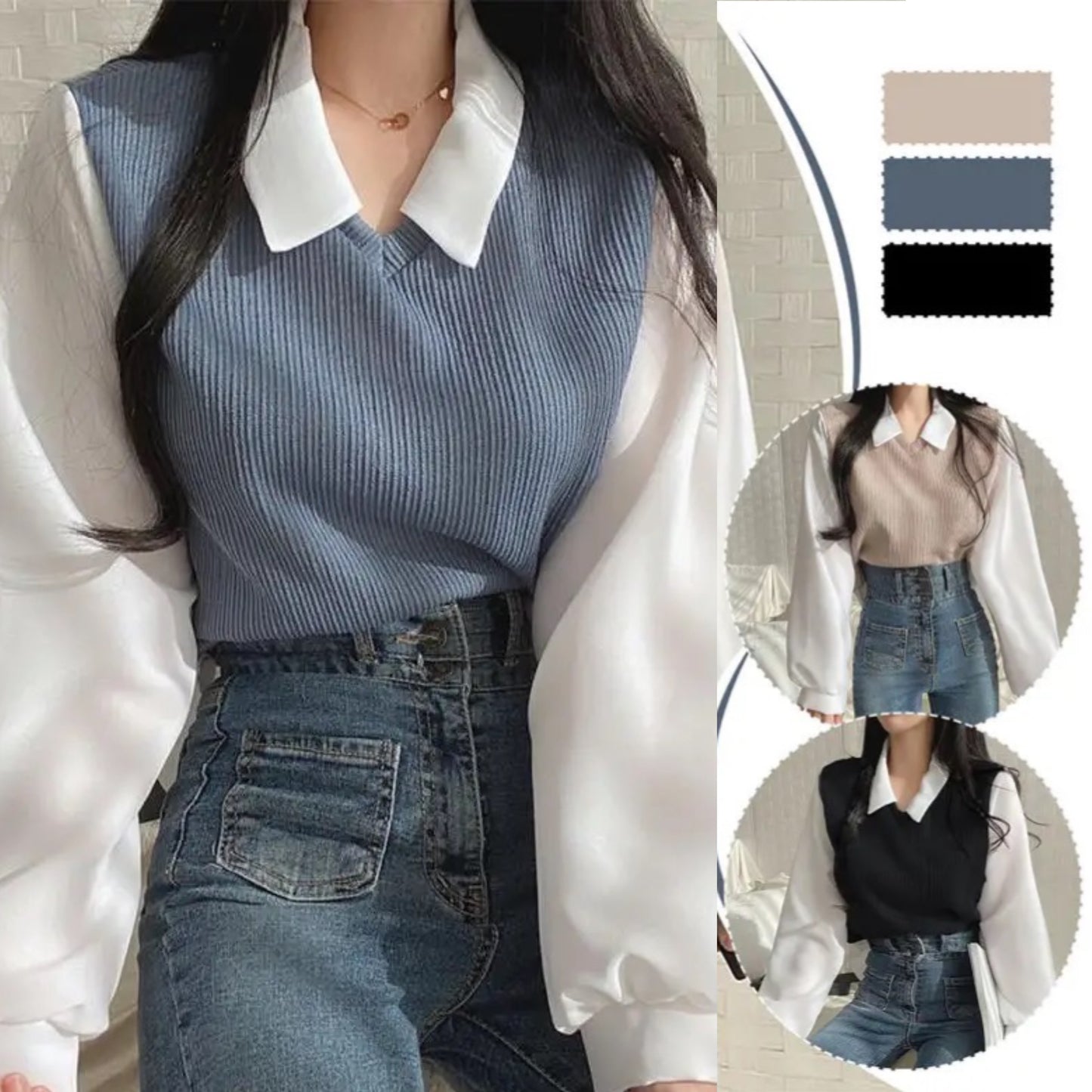 Two-piece Polo Collar Women's Blouse