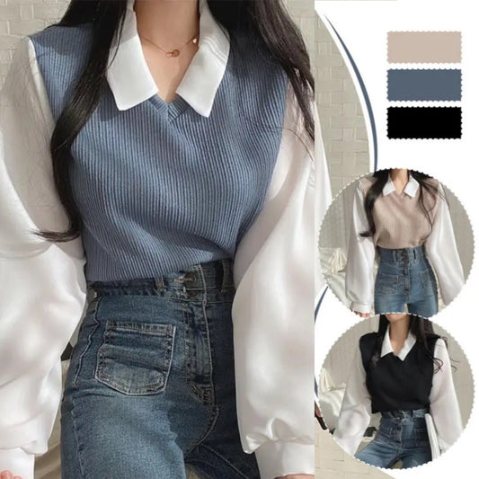 Two-piece Polo Collar Women's Blouse