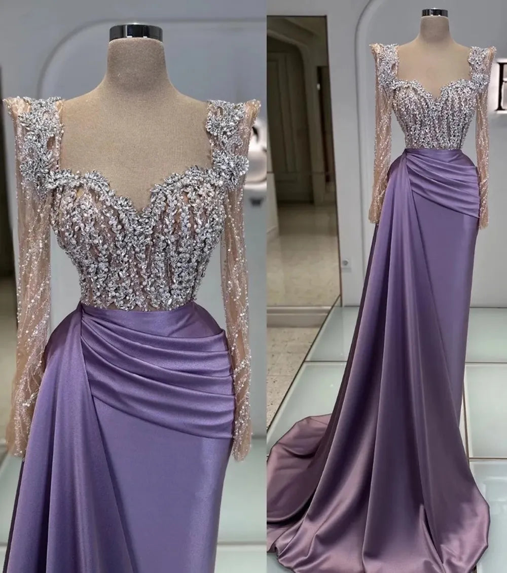 Customized Stylish Long Mermaid Prom Dresses Detachable Train Saudi Arabric Gala