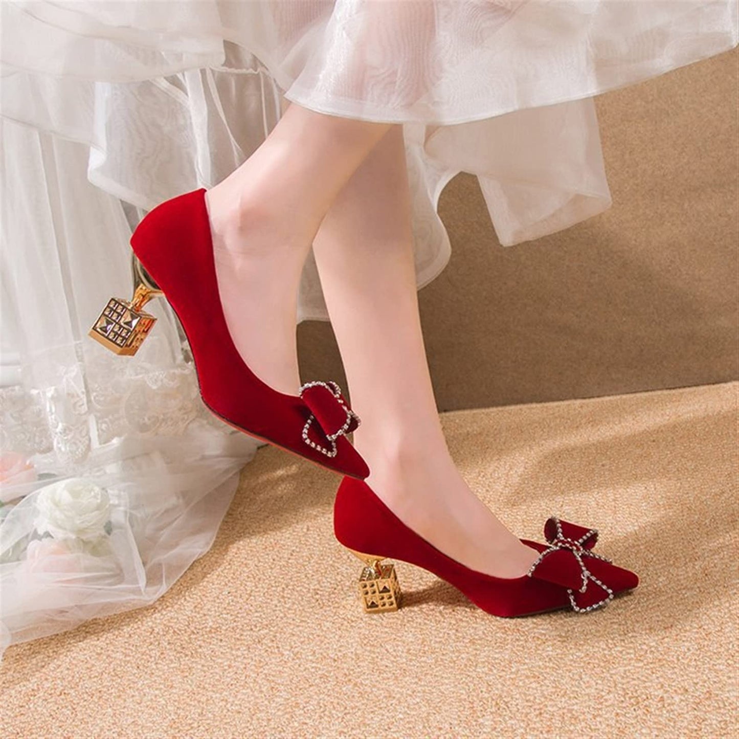 Autumn New Ladies High Heels Pointed Toe Shaped Heel High 5cm and 7cm Wedding Shoes
