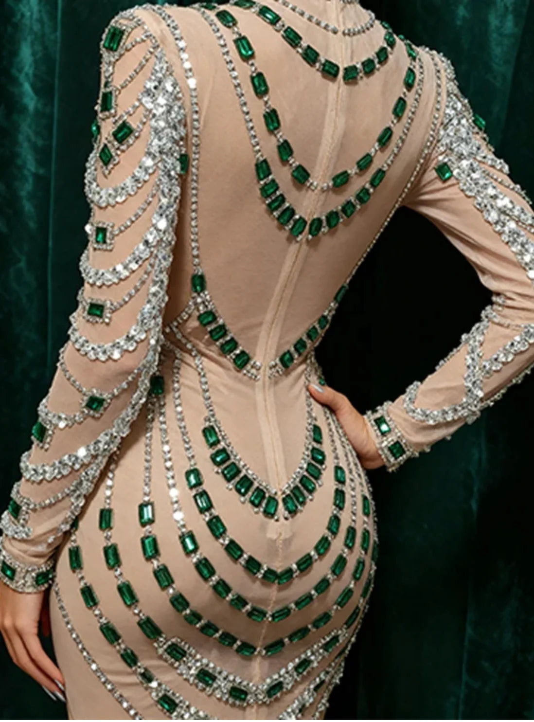 Luxurious Mini Dress Women Transparent Rhinestones Bodycon