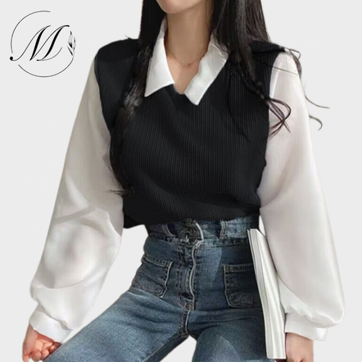 Two-piece Polo Collar Women's Blouse